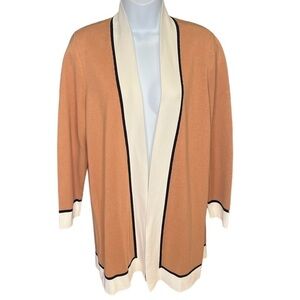Talbots tan white and black bracelet length sleeve open front cardigan size X